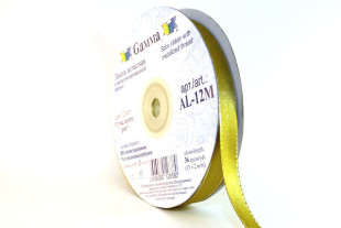 Лента атласная 12 мм двухстор. с металл. нитью "Gamma" №121горчичный/золото
